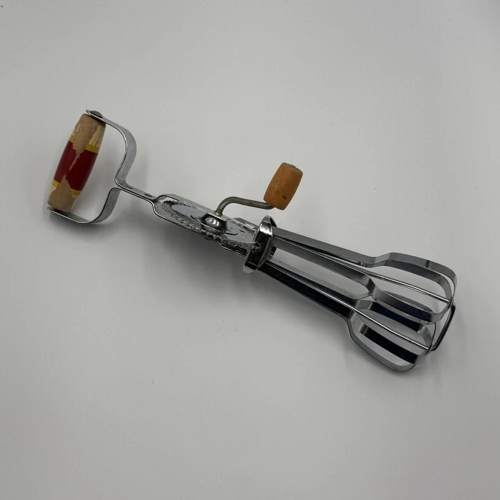 Vintage Hi-Speed Egg Beater Hand Mixer Red Wood‎ Handle Made in England